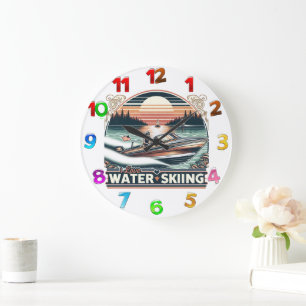 Sailing Serenity: Man Steering Boat Across Lake Large Clock