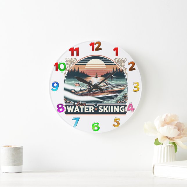 Sailing Serenity: Man Steering Boat Across Lake Large Clock (Home)