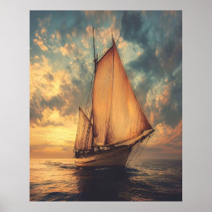 Sailing Ship Against a Sunset Poster
