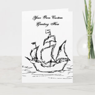 Sailing Ship and Custom Text in Black and White, Card