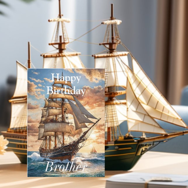 Sailing Ship at Dawn Happy Birthday Brother        Card (Creator Uploaded)