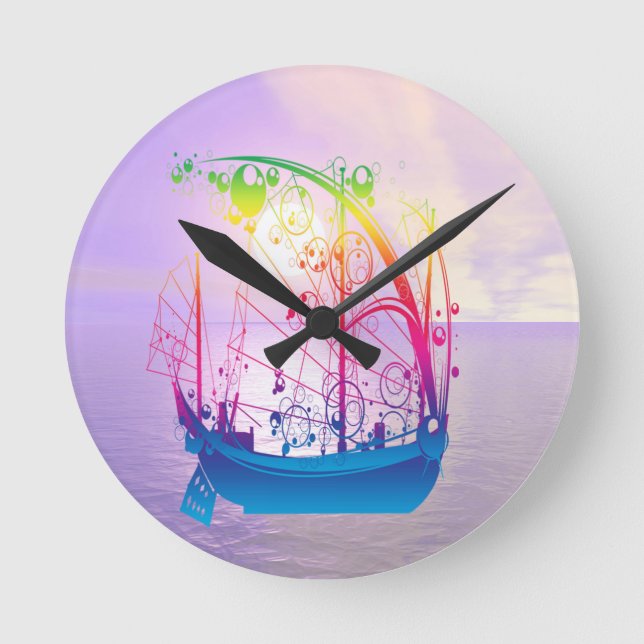 Sailing Ship at Dawn Round Clock (Front)