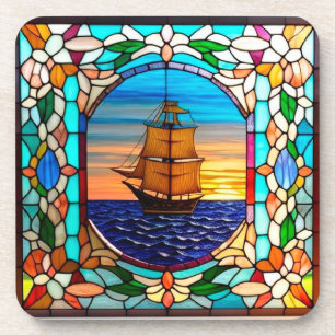Sailing Ship at Sunset Coaster