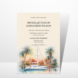 Sailing Ship Destination Wedding Palm Trees Beach Invitation