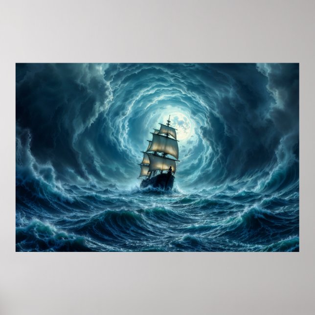 Sailing ship epic storm dark fantasy decor (Front)