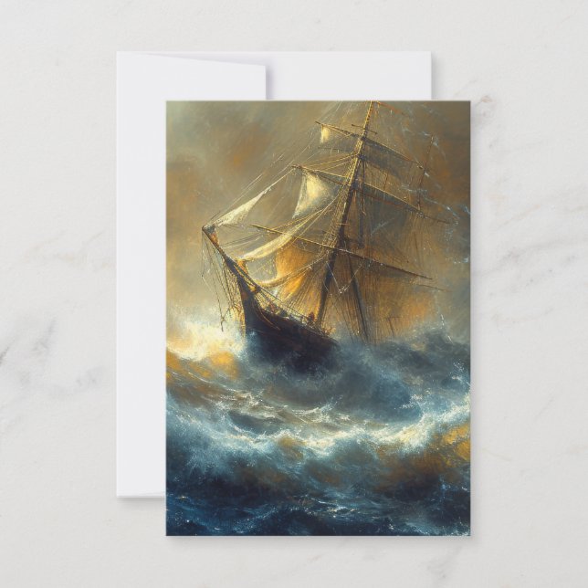 Sailing Ship in a Storm Painting Thank You Card (Front)