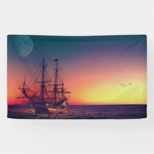 Sailing Ship into the Sunset Banner