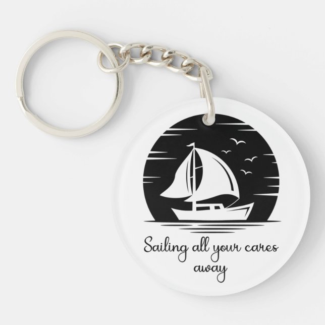 Sailing Ship Sailboat Yacht Inspirational Quote   Key Ring (Front)