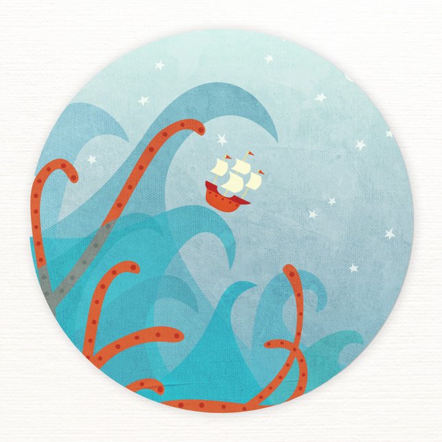 Sailing Ship Sea Monster (Sailing boat and sea monster sticker)