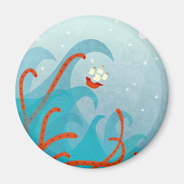 Sailing Ship Sea Monster Magnet (Front)