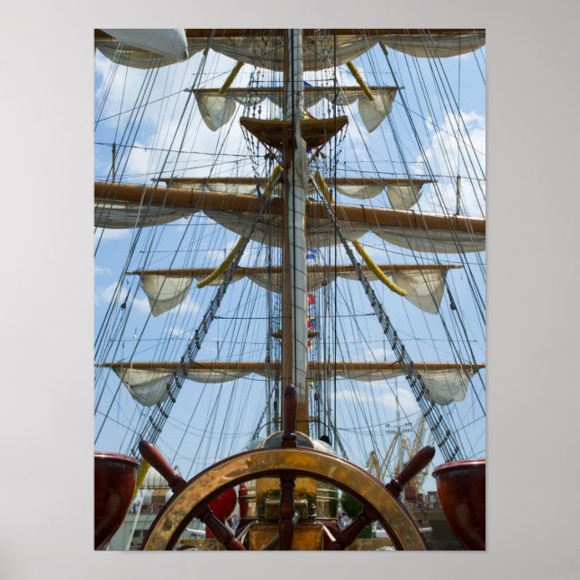 Sailing Ship Wheel and Rigging Poster (Front)
