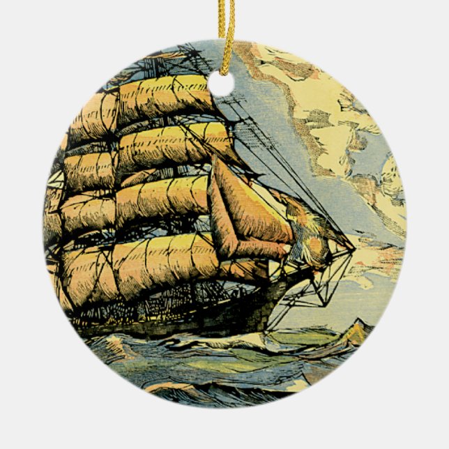 Sailing Ships Ceramic Ornament (Front)