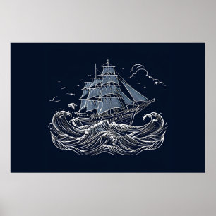 Sailing Ship's Majestic Voyage Within the Swell Poster