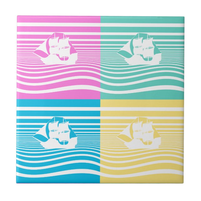 Sailing ships pattern ceramic tile (Front)