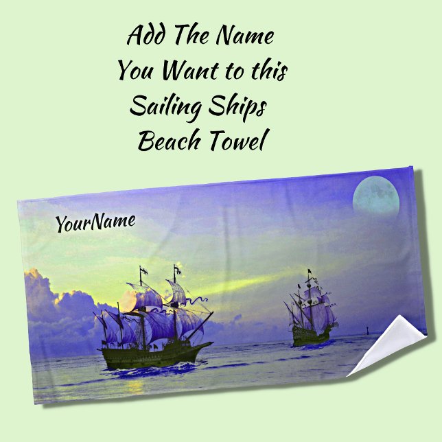 Sailing Ships Pirate Ships - Add Your Name - Beach Towel (Creator Uploaded)