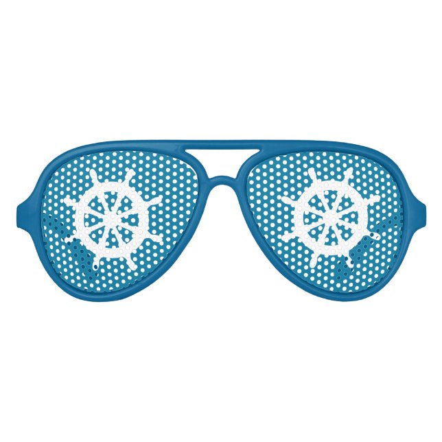 Sailing Ship's Wheel Nautical Aviator Sunglasses (Front)