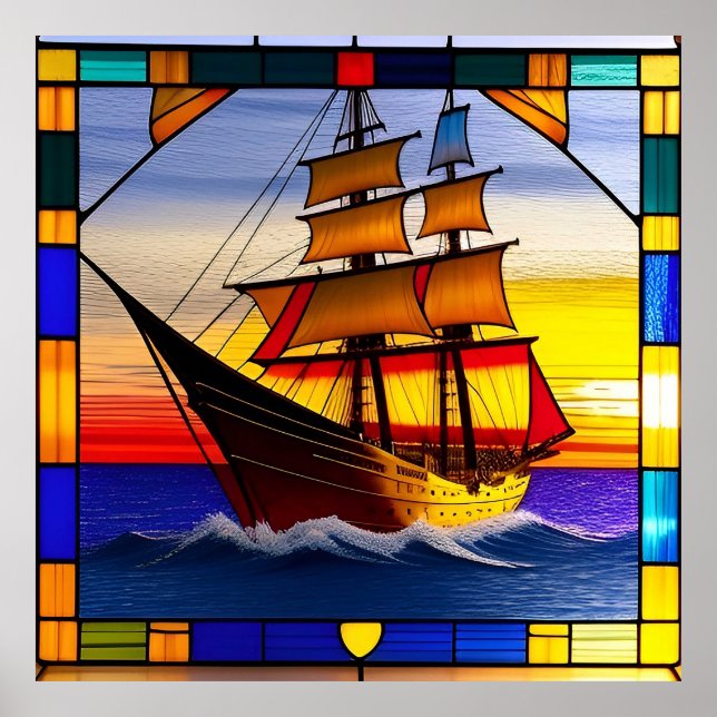 🌅 Sailing Sunset Accent For Nautical Home Spaces  Poster (Front)