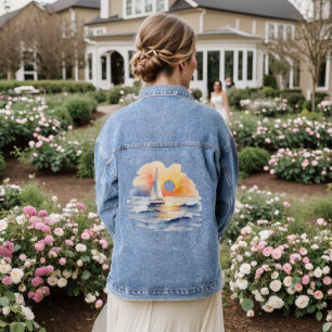 Sailing Sunset Coastal Sailor Summer Wedding Denim Jacket