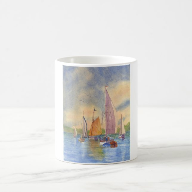 Sailing, Sunset, Sailboat, Boothbay Harbour Sailin Coffee Mug (Center)