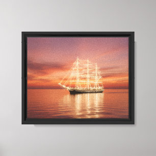Sailing Tall Ship with Christmas Lights -  Canvas Print