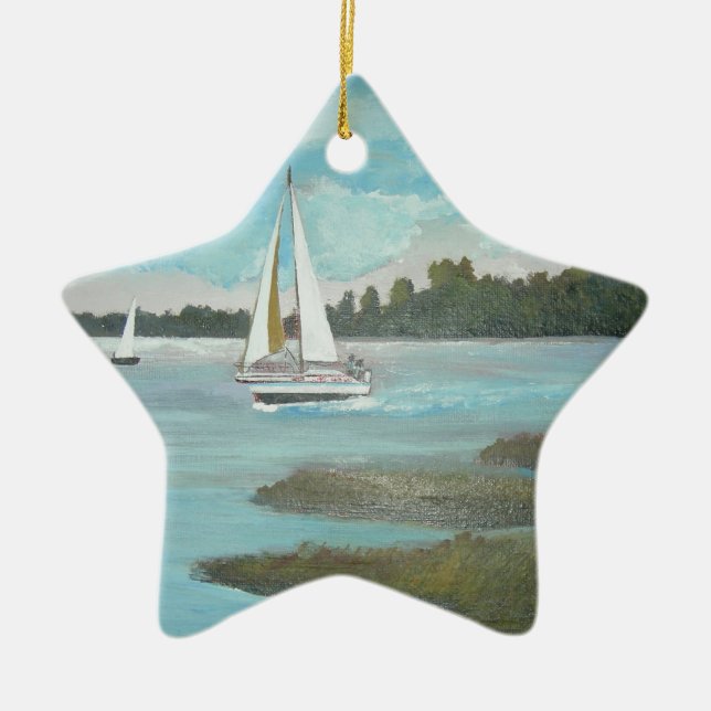 Sailing the Matanzas Ceramic Tree Decoration (Front)