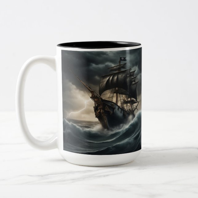 Sailing Through Storms: A Pirate Ship Series Born  Two-Tone Coffee Mug (Left)