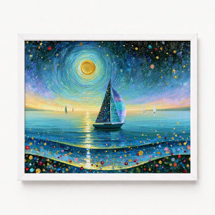 Sailing Under Full Moon Impasto Painting Poster