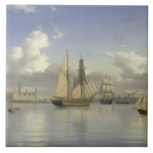 Sailing Vessels off Kronborg Castle, Sweden, 1880 Ceramic Tile
