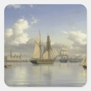 Sailing Vessels off Kronborg Castle, Sweden, 1880 Square Sticker