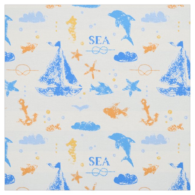 Sailing with Dolphins Nautical Fabric (Swatch)