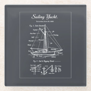 Sailing Yacht Blueprint Glass Coaster