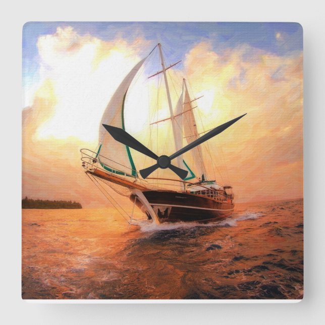 Sailing yacht, nautical theme square wall clock (Front)