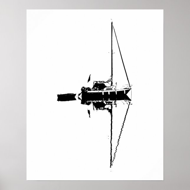 Sailing Yacht with its Reflection on a Calm Sea Poster (Front)