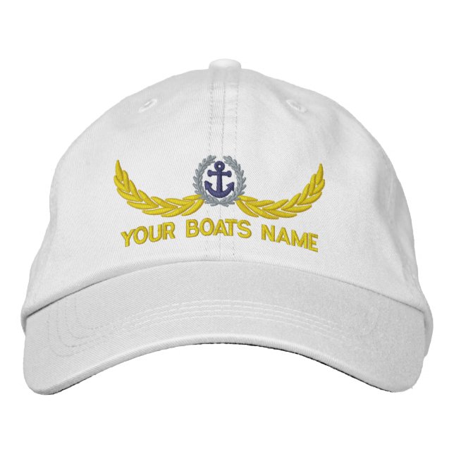 Sailing yachts name boat captains embroidered hat (Front)