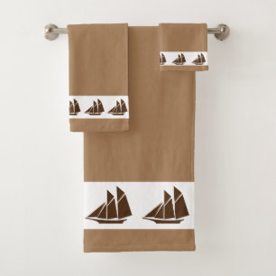 Sailing Yachts on Brown Bath Towel Set