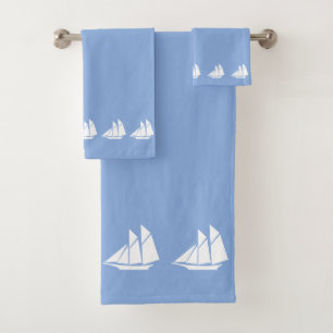 Sailing Yachts on Light Sky Blue Bath Towel Set