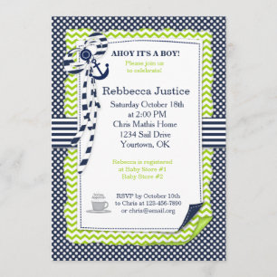 Sailor Baby Invitation in Lime Green & Navy