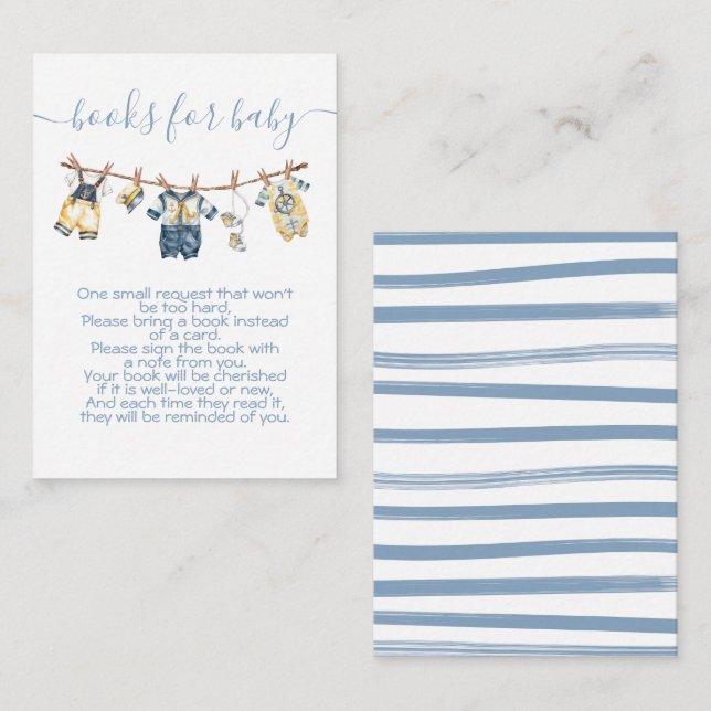 Sailor Baby Shower Clothesline Bring a book Enclosure Card (Front/Back)