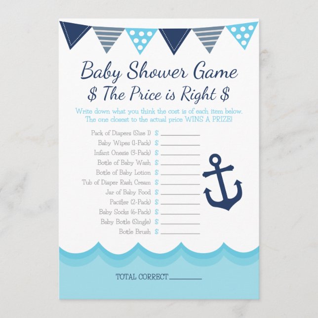 Sailor Baby Shower – The Price is Right Game Progr Program (Front)