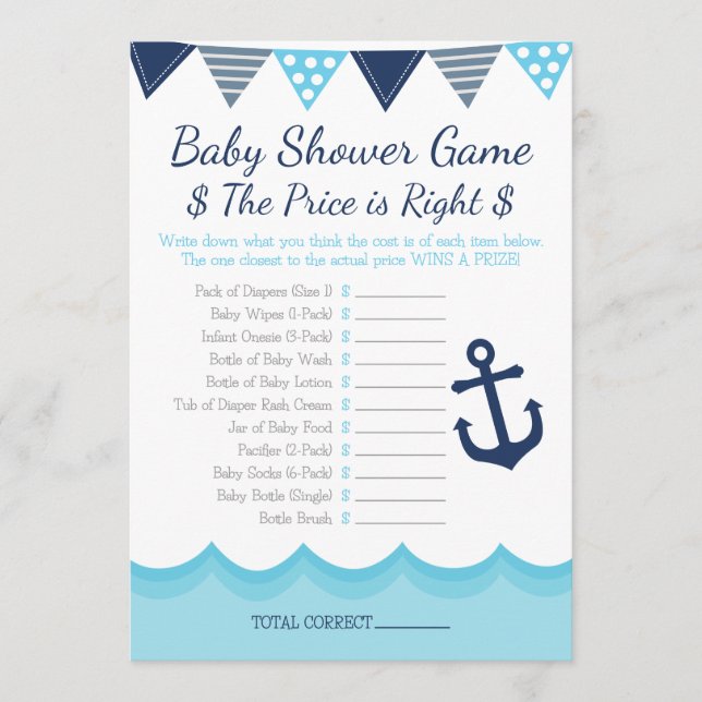 Sailor Baby Shower – The Price is Right Game Program (Front)