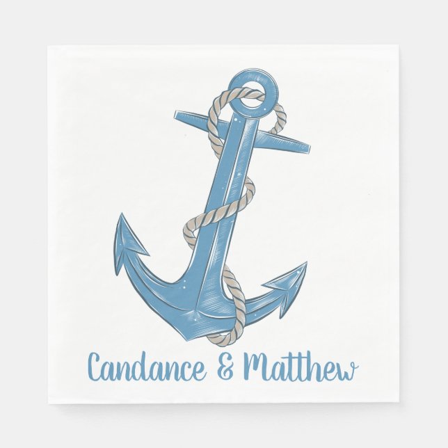 Sailor Beach Ocean Blue Nautical Wedding  Napkins (Front)