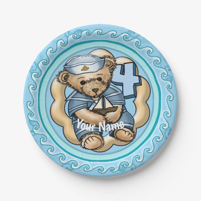 Sailor Bear 4 Yr Old Birthday  paper plates (Front)