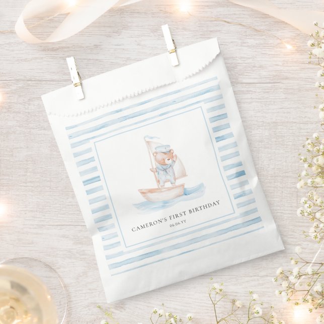 Sailor Bear Blue Stripe Birthday Favour Bag (Clipped)
