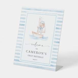 Sailor Bear Blue Stripe Welcome Pedestal Sign