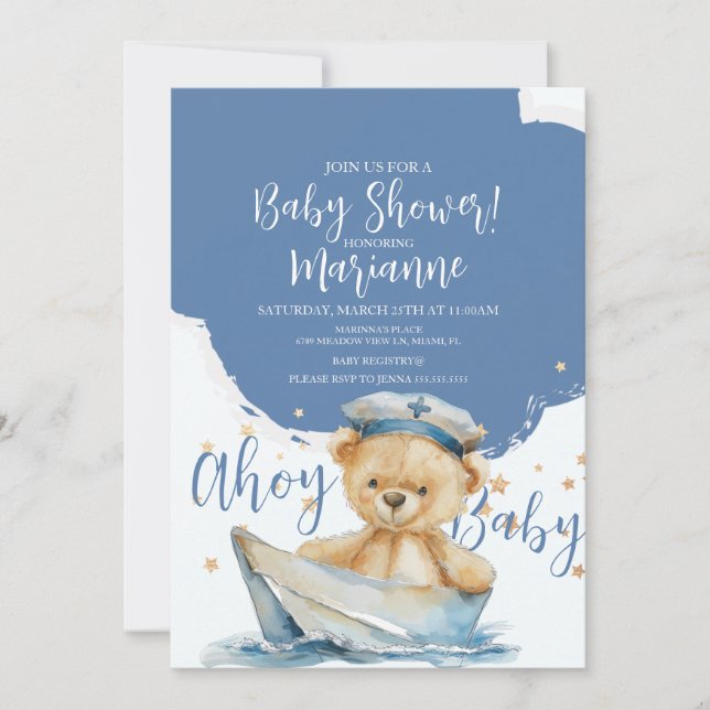  Sailor Bear Boy Baby Shower  Invitation (Front)