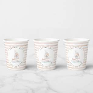 Sailor Bear Tan Stripe Baby Shower Paper Cups
