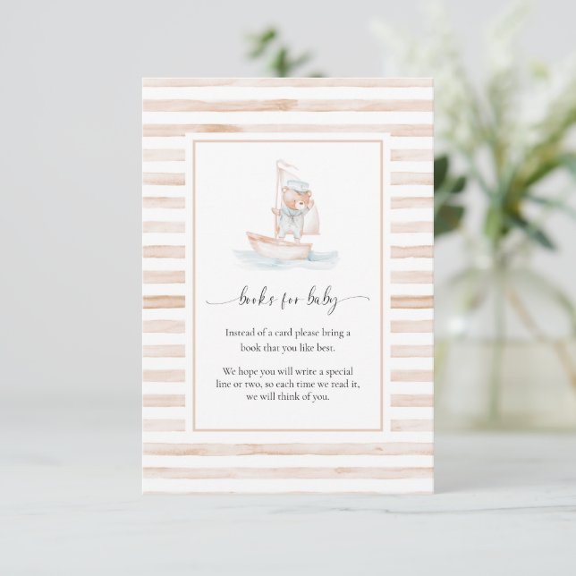 Sailor Bear Tan Stripe Books Request Insert Card (Standing Front)
