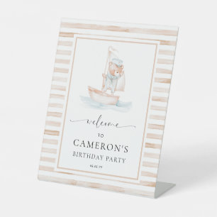 Sailor Bear Tan Stripe Welcome Pedestal Sign