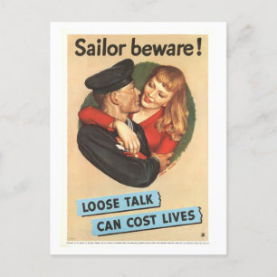 Sailor Beware! Loose Talk Vintage Wartime Postcard