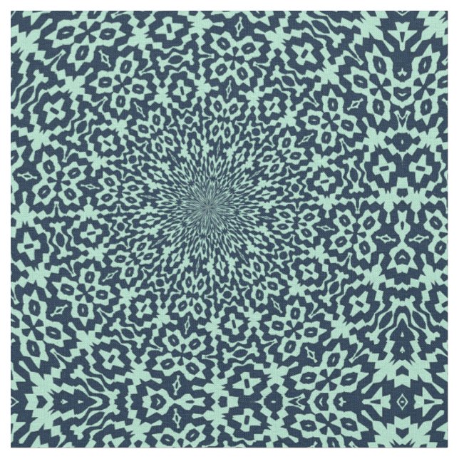 Sailor Blue and Mint Bold Kaleidoscope Pattern Fabric (Close Up)